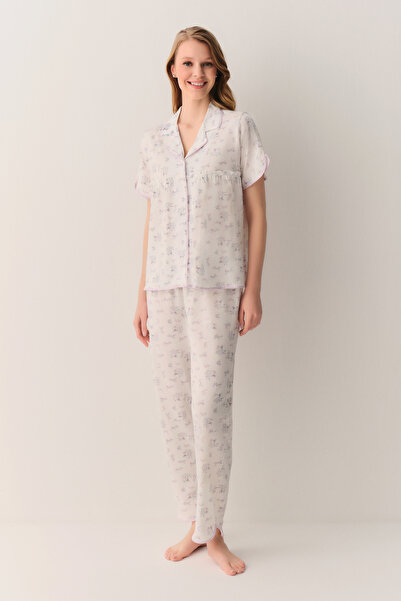 SUWEN Butterfly Pamuklu Gömlek Yaka Pijama Takımı