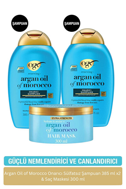 OGX Argan Oil of Morocco Onarıcı Sülfatsız Şampuan 385 ml x2 + Saç Maskesi 30...