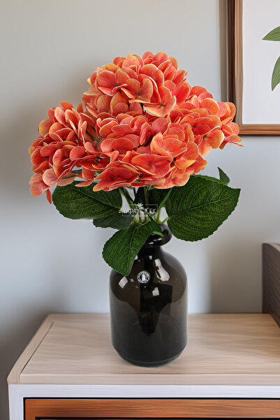 Yapay Çiçek Deposu Yapay Lüx 5 Dallı Islak Ortanca Demeti 45 cm Turuncu