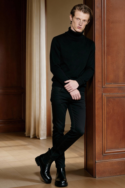 ALTINYILDIZ CLASSICS Pulover negru pentru bărbați, fără pilling, anti-pilling.