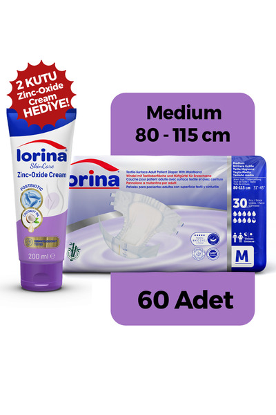 LORİNA BELBANTLI ORTA BOY MEDIUM HASTA BEZİ 60 ADET - Bariyer Kremi Hediyeli