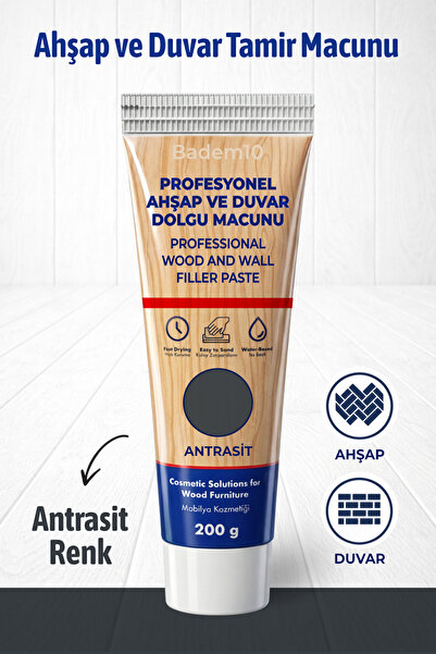 Badem10 Ahşap Parke Duvar Tamir Macunu Antrasit Gri Mobilya Dolgu Çatlak Gide...