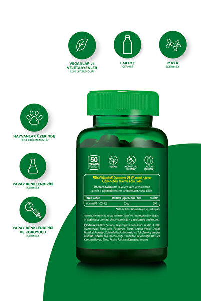 Vitabiotics Ultra Vitamin D 1000 IU D3 Vitamini İçeren 50 Vegan Gummies