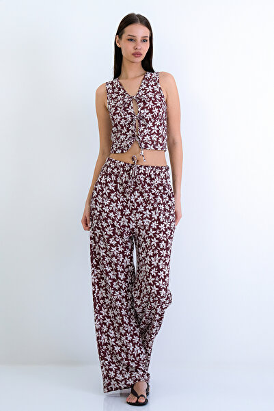 Trend Alaçatı Stili Women's Dusty Rose-Ecru Tie-Dye Detailed Wrinkled Vest an...