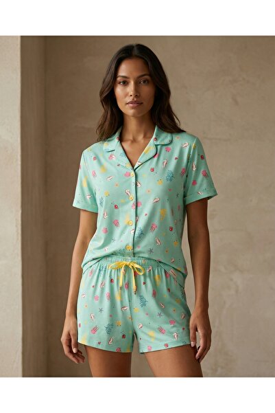 Katia&Bony Жіночий піжамний комплект Sea La Vie з підводним малюнком та ґудзи...