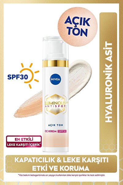 NIVEA Luminous630 Koyu Leke Karşıtı CC Yüz Kremi 40ml, SPF30 Güneş Koruyucu, ...