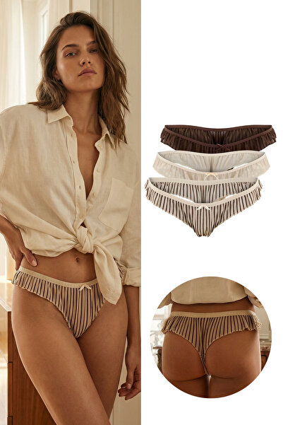Trendyol Collection Καφέ-Πολύχρωμο Σετ 3 τεμαχίων Σλιπ Τούλι με Ρίγες THMSS26...