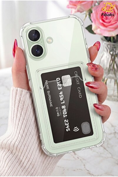 Fibaks iPhone 16 Kılıf Kamera Koruma ve Köşe Korumalı Kartlıklı Cüzdanlı Darb...