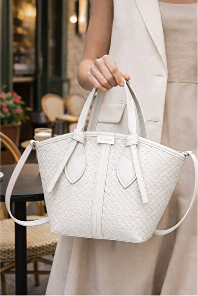 Rimense Kadın Beyaz Fermuarlı Astarlı El ve Omuz Çantası