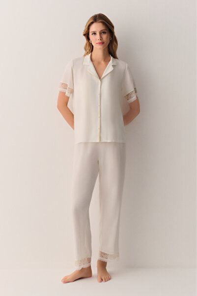 SUWEN Bride Gömlek Yaka Pijama Takımı