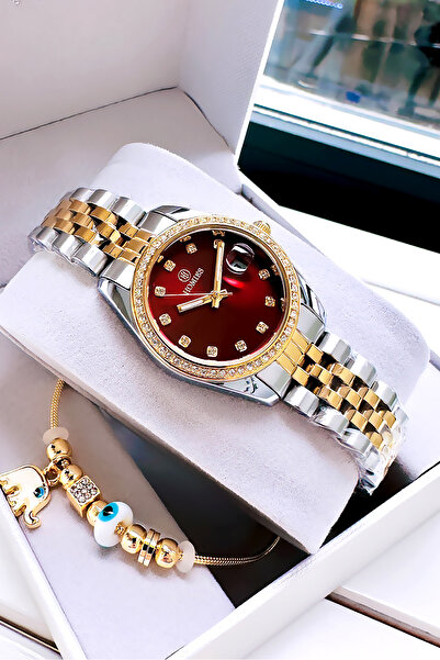 Homies ساعة يد نسائية خاصة مع علبة مقاومة للماء وسلك فولاذي ذهبي وفضي اللون -...