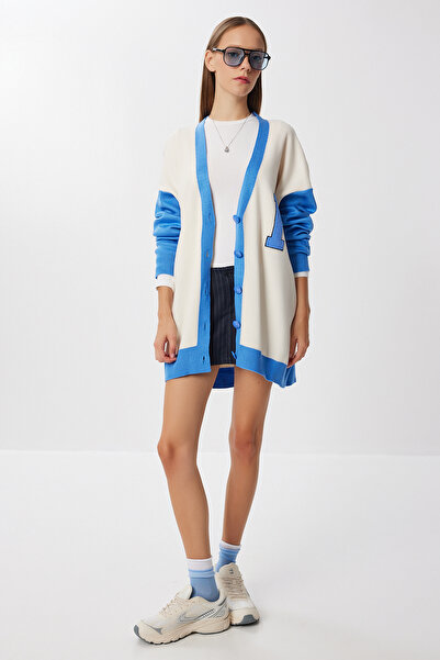 Happiness İstanbul Oversize Kontrast Renkli Triko Hırka