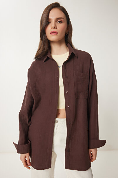 Happiness İstanbul Oversize Basic Müslin Gömlek 3833