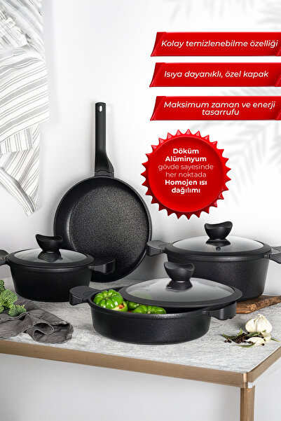 Aryıldız Montana 7 Piece Cookware Set Black