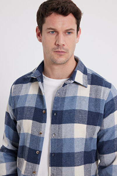 Tudors Erkek Slim Fit Dar Kesim Kareli Kışlık Oduncu Gömlek