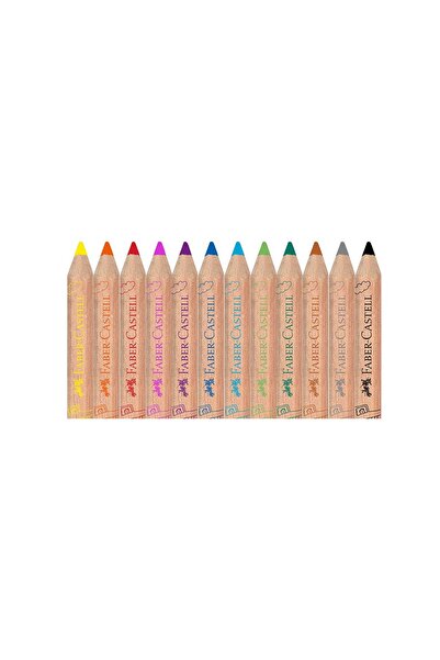 Faber Castell Natural Jumbo Boya Kalemi, Yarım Boy, 12 Farklı Renk, Eğitim & Hobi, Ergonomik, Kalemtıraş Hediyeli