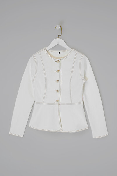 Trendyol Collection Ecru uska traper jakna srednje rastezljivosti TWOSS26CE00029