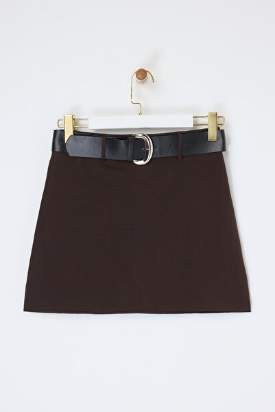 Drop by TrendyolMilla Brown Belted Knitted Mini Skirt Tdrss26Sr00002
