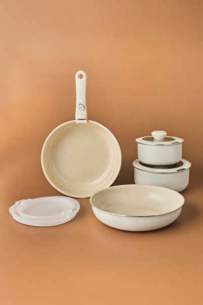 Karaca Swiss Crystal Almond Cream Easy Clip 9 Parça İndüksiyon Tabanlı İç İçe...