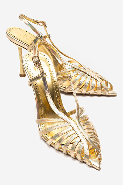 LuviShoes LEAF Gold Hologram női magassarkú cipő