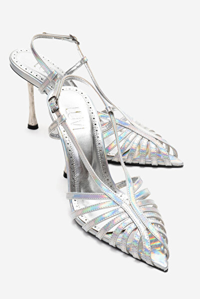 LuviShoes LEAF Gümüş Hologram Kadın Topuklu Ayakkabı