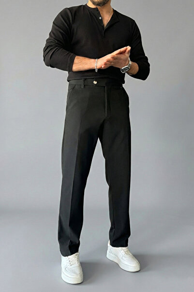 Trendyol Collection Crne muške pantalone ravnog kroja TMNSS26PL00019