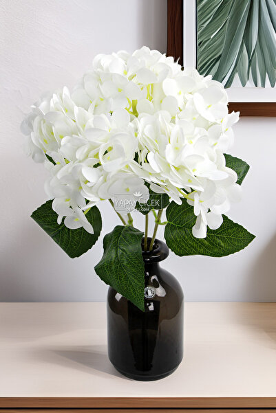 Yapay Çiçek Deposu Yapay Lüx 5 Dallı Islak Ortanca Demeti 45 cm Beyaz