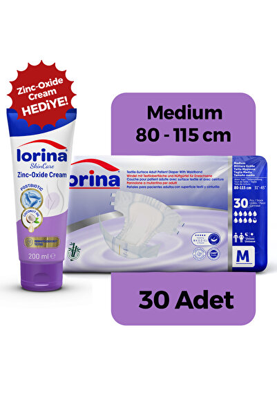 LORİNA Tekstil Yüzeyli Bel Bantlı Yetişkin Hasta Bezi Medium 30'lu Paket - Ba...