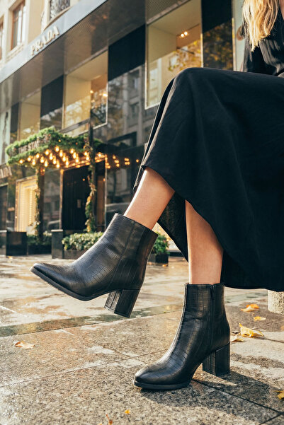 SOHO Siyah Kroko Kadın Bot & Bootie 16560