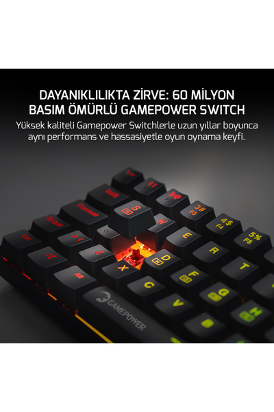 GamePower Lyra RGB 60M 62Tuş Siyah Mekanik Kablolu Blue Switch Klavye - 3 Yıl Garantili