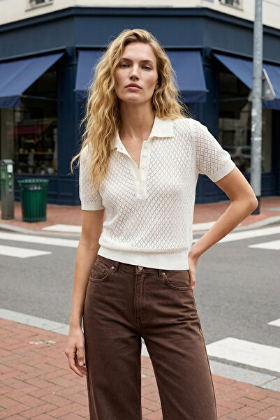 Trendyol Collection Ecru Viral διάτρητο/διάτρητο καλοκαιρινό πλεκτό μπλουζάκι...
