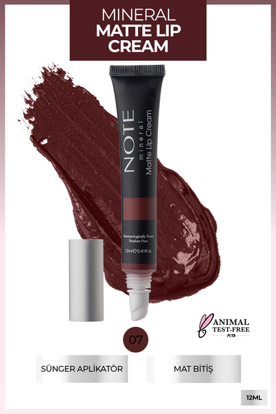 NOTE Mineral Matte Lip Cream Yarı Mat Bitişli Likit Ruj 07 Brownight - Bordo