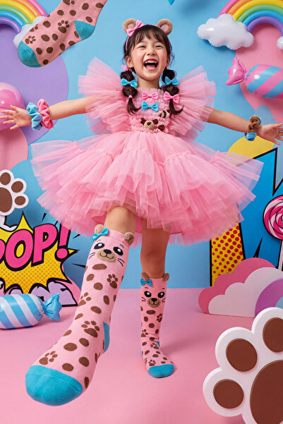 Katia&Bony Розови чорапи до коляното с мотив момиче и куче