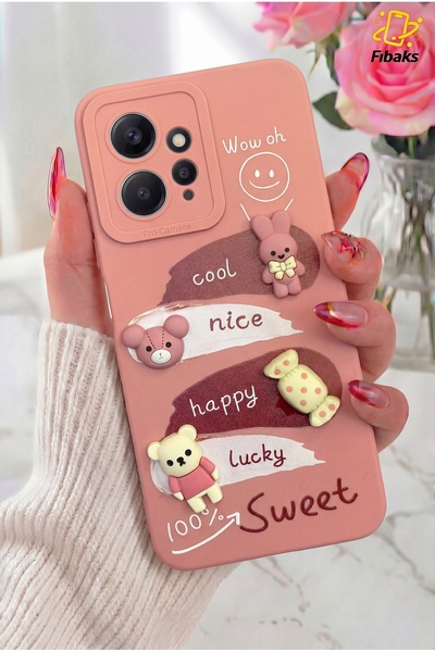 Fibaks Redmi Note 12 Kılıf Tasarımlı Desenli Kamera Korumalı Tavşan Pembe Yum...