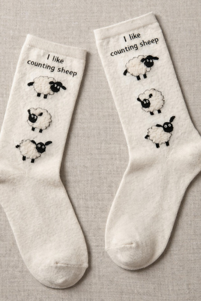 Katia&Bony Γυναικείες κάλτσες με στάμπα αρνιού εκρού