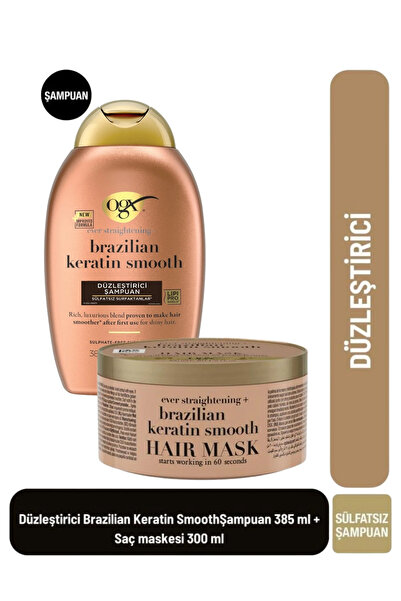 OGX Brazilian Keratin Smooth Şampuan 385 ml + Saç Maskesi 300 ml