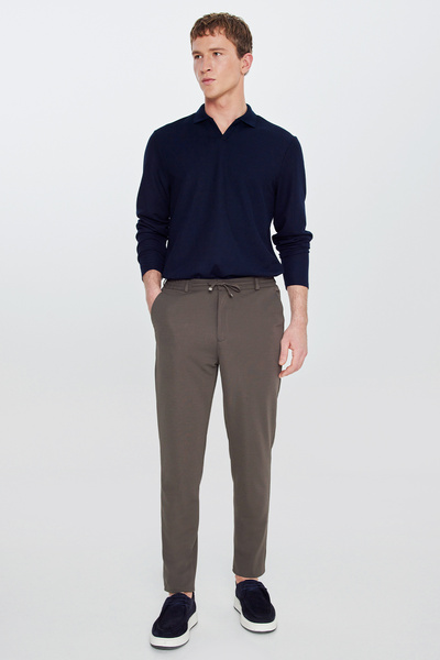 AC&Co / Altınyıldız Classics Erkek Haki Slim Fit Dar Kesim Beli Bağlamalı Yan...