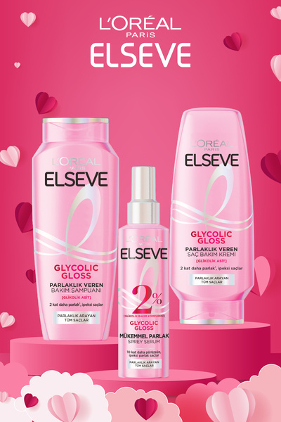 ELSEVE Glycolic Gloss Parlak Veren Saç Bakım Rutini Seti: Şampuan, Saç Kremi,...