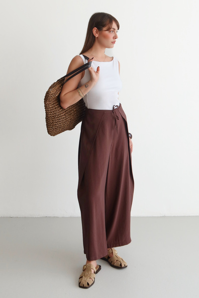 Trendyol Collection Brown Woven Wide Leg Closure Detail Pants Twoss26Pl00080