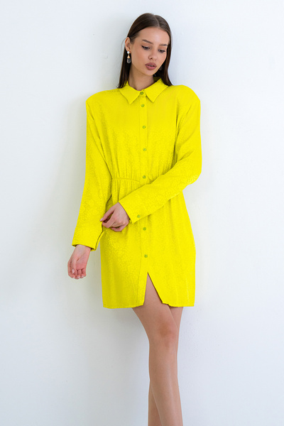 Trend Alaçatı Stili Women's Green Self-Patterned Wide Cut Satin Mini Shirt Dr...