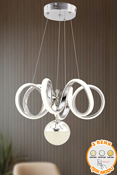 Dekorluna Vega Krom Modern Sarkıt 3 Renk Işık Avize Salon Mutfak Oda Hol Ledl...