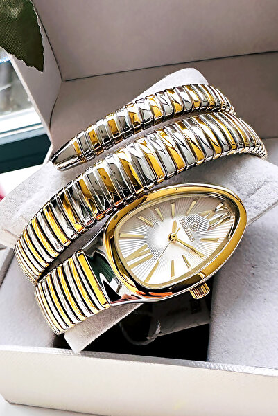 Homies ساعة يد نسائية بتصميم ثعبان - سوار فولاذي بلونين - Hmby2049C2