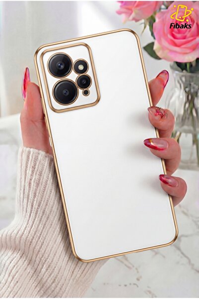 Fibaks Redmi Note 12 Kılıf Parlak Kenarlı Altın Işlemeli Kamera Korumalı Kapa...