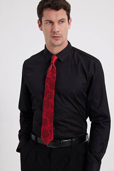 Tudors Ανδρικό πουκάμισο στενής γραμμής από βαμβάκι, χωρίς σιδέρωμα, μαύρο