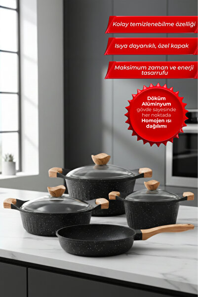 Aryıldız Lincoln 7 Parça Tencere Seti Siyah