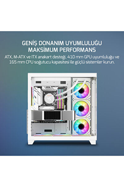 GamePower Warcry TopGlass 650W 4xARGB Temperli Cam ATX Beyaz Gaming (Oyuncu) Kasa