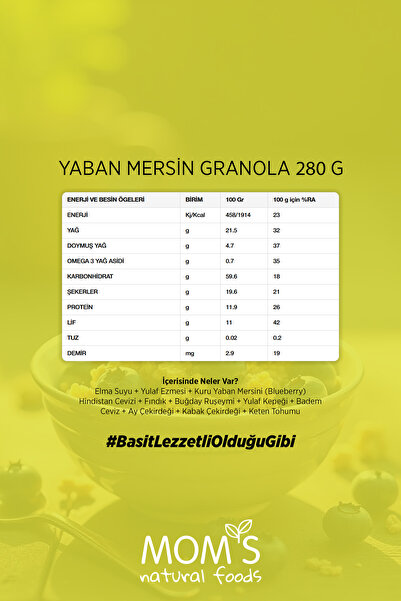 Mom's Natural Foods 3'LÜ YABAN MERSİNİ GRANOLA 3x280 G