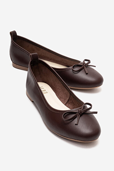 LuviShoes 01 Damen-Ballerinas aus braunem Leder aus echtem Leder