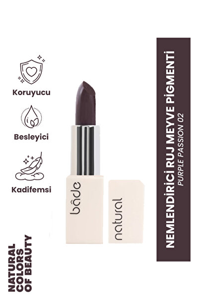 Bade Natural أحمر شفاه مرطب مع صبغة فواكه تلوين أرجواني باشن 02 طبيعي 100%