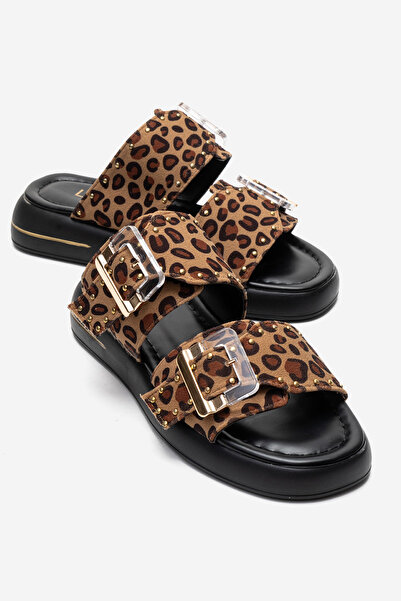 LuviShoes Γυναικείες παντόφλες με διαφανή πόρπη με μαύρο κίτρινο σχέδιο ZLEY